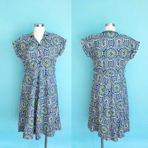 1950s Navy Paisley Print Dress by Lee Wentley By Wentworth | Large